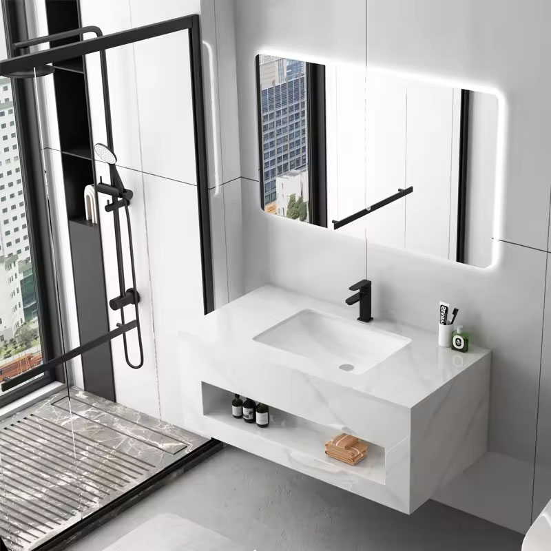 Rock slate banyo gabinete na may LED mirror